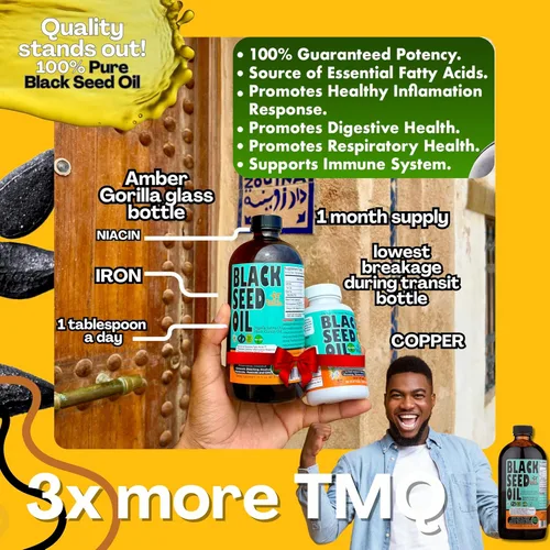 Vista 2 de Aceite de semillas Sweet Sunnah, negro, prensado, en frío, sin OGM en botella de vidrio de 8 onzas