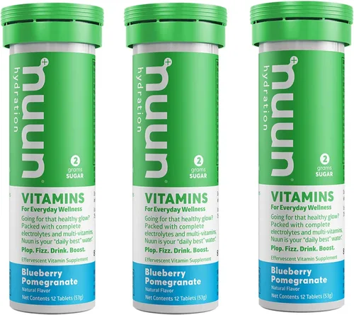 Nuun Vitaminas: Suplemento de hidratación de arándanos y granadas (3 tubos de 12 pestañas)3