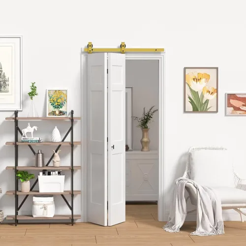 Vista 7 de Kit de herrajes para puerta corrediza de granero de 30 pulgadas para puertas de armario, suave y silenciosamente, ruedas giratorias de montaje