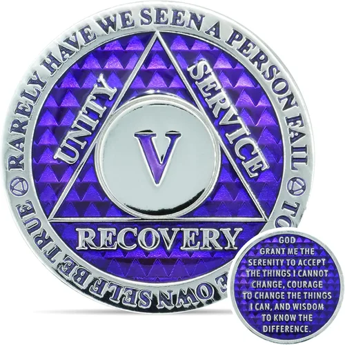 Vista 10 de Moneda de sobriedad de 5 años Chip AA Legacy Ficha de aniversario de recuperación de triplaca gruesa (Aqua)