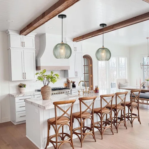 Vista 2 de Green Hand Blown Glass Globe Pendant Lights Mid Century Modern Ceiling Hanging Light Fixtures 8.2“ Farmhouse Striped Gold Chandelier for Kitchen