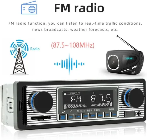 Vista 2 de Radio clásica de coche DIN simple de 7 pulgadas, estéreo de coche Bluetooth, radio FM, receptor de audio para automóvil, control de voz, llamadas