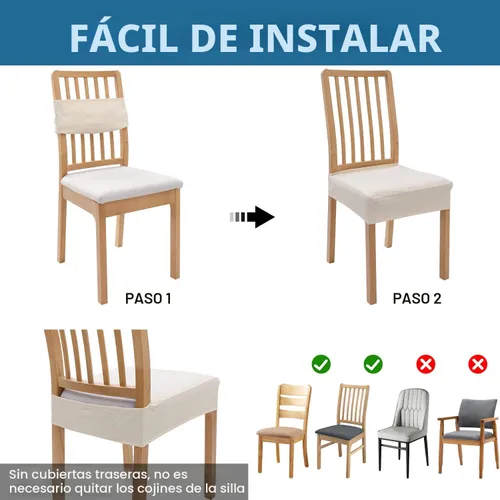 Vista 5 de smiry Fundas de asiento impermeables para sillas de comedor, juego de 4, fundas elásticas de jacquard extraíbles y lavables, sin fundas traseras
