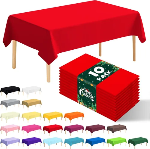 Vista 34 de Paquete de 10 manteles desechables de plástico premium de 54 x 108 pulgadas, mantel rectangular para mesa, para cumpleaños, bodas, Navidad, Beige