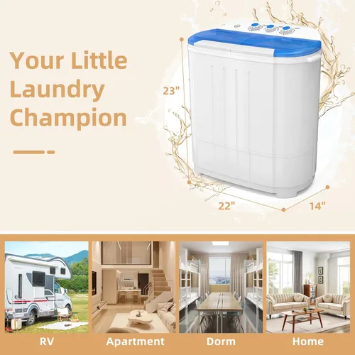 Vista 6 de Zynkez - Lavadora portátil, lavadora compacta de 14 libras de doble tina, lavadora semiautomática de 9 libras y secadora de 5 libras en combo