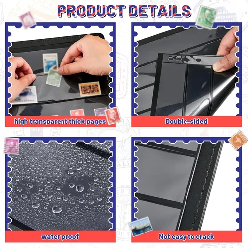 Vista 4 de Gersoniel 30 piezas de suministros para coleccionar sellos hojas de álbum con fundas estándar de 9 agujeros (4/5/6/7 filas)