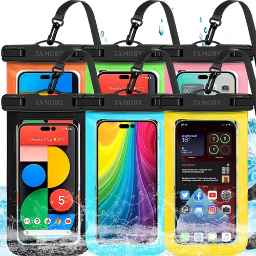 Vista 10 de Paquete de 5 bolsas impermeables universales blancas de hasta 8.3 pulgadas, funda impermeable para teléfono grande, nivel de protección: IP68