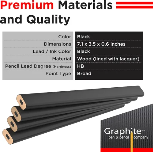Vista 2 de GRAPHITE Lápices de Carpintero de Mina Dura a Granel - (1) Paquete de 12 Piezas Lápiz de Madera para Construcción #2 (HB) - Negro