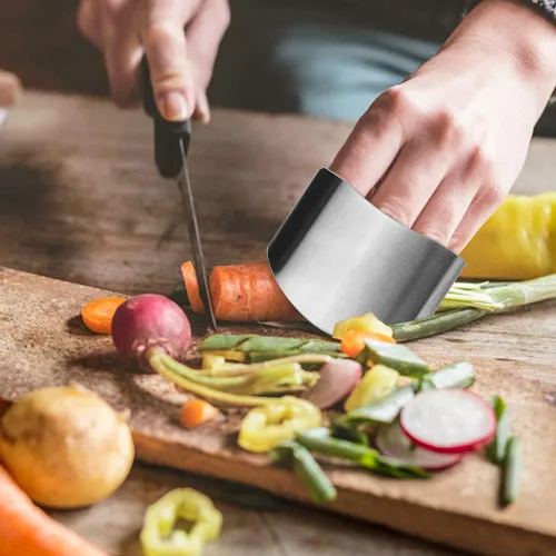 Vista 4 de Paquete de 4 protectores de dedos de acero inoxidable, protector de dedos para cortar herramientas de cocina, protectores de dedos para cortar