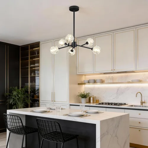 Vista 9 de Weesalife Sputnik - Candelabros para comedor sobre mesa, modernos candelabros de cristal, 6 luces negras para sala de estar, dormitorio, isla