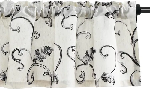 Vista 17 de VOGOL Cenefas de cortina bordadas con estampado floral azul, estilo campestre, con bolsillo para barra, para dormitorio, cortinas cómodas y suaves