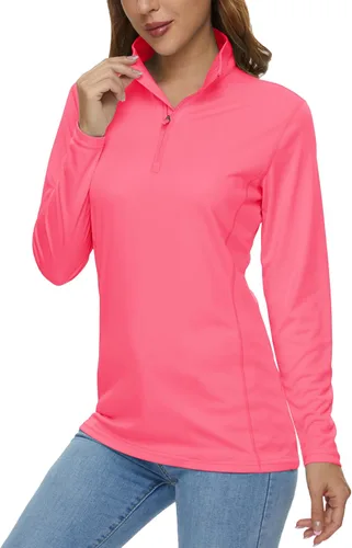 Vista 15 de MAGCOMSEN Camiseta de manga larga para mujer, con cremallera de un cuarto 01-Negro