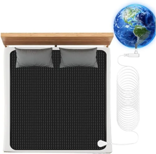 Alfombrilla de conexión a tierra para cama para un mejor sueño, energía bienestar, fibra de carbono y poliuretano con cable de conexión a tierra, 54