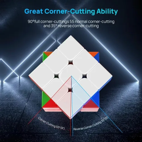 Vista 6 de Cubo magnético de velocidad 3 x 3 sin calcomanías, cubo de competencia profesional con 24 imanes fuertes, corte de esquina de 55°/35°, suave