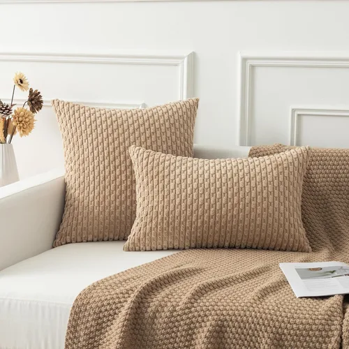 Vista 316 de Kevin Textile - Juego de 2 fundas de almohada decorativas de pana suave, estilo bohemio, a rayas, decoración del hogar para sofá, cama, sofá y sala