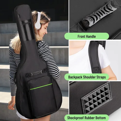 Vista 5 de CAHAYA Funda para Guitarra Acústica con Acolchado de 0.35 Pulgadas de Grosor para Guitarras Acústicas de 40 41 42 Pulgadas Impermeable con Correa
