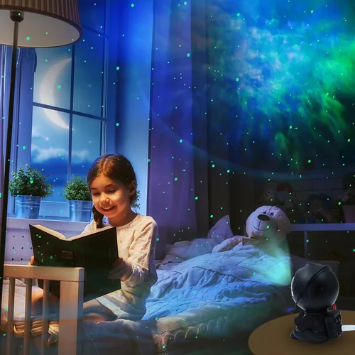 Vista 6 de Proyector astronauta de galaxia, proyector de estrellas, luz de galaxia para dormitorio con control remoto, mini luz nocturna de galaxia linda
