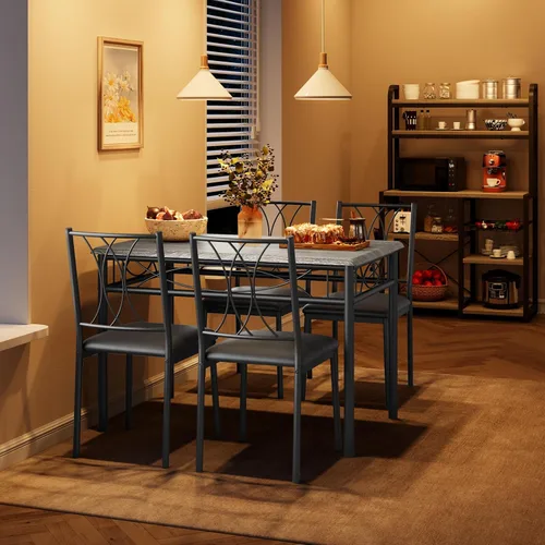 Vista 3 de Juego de mesa de comedor para 4, mesa de cocina compacta con 4 sillas tapizadas, juego de mesa de cocina de 5 piezas para espacios pequeños, Retro