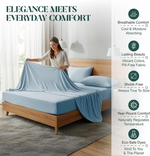 Vista 6 de Juego de sábanas 100% de algodón egipcio de 1000 hilos, tamaño Queen, 4 piezas, refrescante, suave, resistente a las arrugas, bolsillo profundo