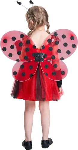 Vista 2 de IKALI Disfraz de mariquita de bailarina con alas de escarabajo y disfraz de mariquita