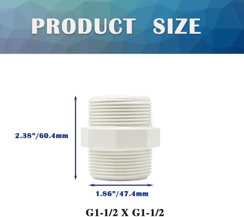 Vista 2 de 2 unids 1-1/2 "PVC accesorios de tubería pezón G1-1/2 X G1-1/2 macho a macho conector adaptador de acoplamiento de rosca HE023-1-1/2