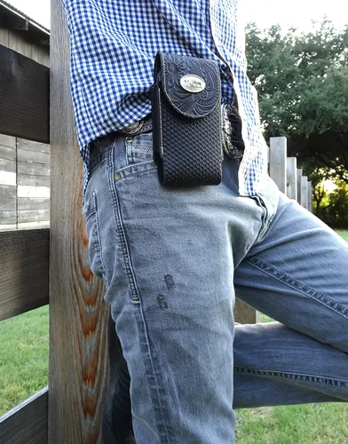 Vista 7 de West Star - Funda universal de cuero para teléfono celular con trabilla para cinturón, cierre magnético, 6 x 3 pulgadas, 342A Longhorn BK