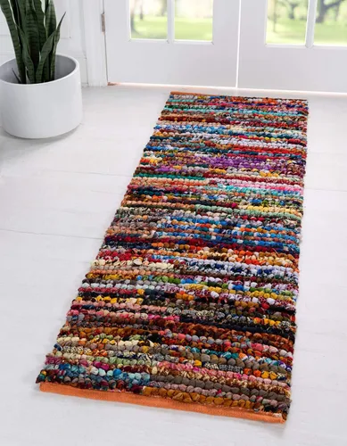 Vista 8 de Unique Loom Alfombra trenzada de la colección Chindi, multirayas (1 pies 2 pulgadas x 6 pies 1 pulgada, multicolor y negro)