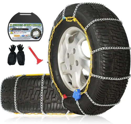 Vista 11 de Cadenas de nieve para automóviles, 2 x 12 mm, instalación rápida de 30 segundos de cadenas de neumáticos con tensor automático, cadena de tracción