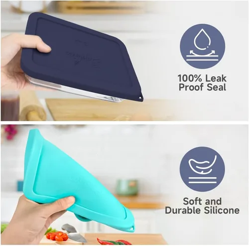 Vista 4 de Sophico - Tapas de repuesto de silicona para recipientes de almacenamiento rectangulares de 3 tazas para cuencos de vidrio Pyrex 7210-PC, recipiente