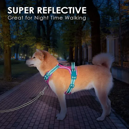Vista 5 de PHOEPET Arnés para perro sin tirones, chaleco reflectante ajustable de colores únicos, con mango de entrenamiento suave, clips de metal para perros