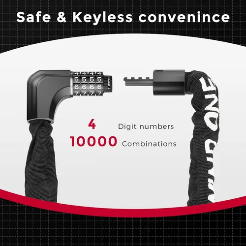 Vista 2 de Windone Cadena de bloqueo de bicicleta, combinación de 4 dígitos, resistente antirrobo, cerradura de cadena de bicicleta, 3.2 pies de largo