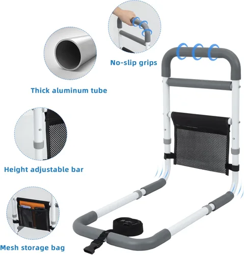 Vista 4 de Rieles de cama para adultos mayores - Riel de asistencia de cama resistente de 350LBS con mango antideslizante junto a la cama, bastón de seguridad