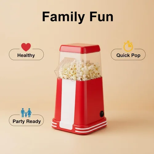 Compact Hot Air Popcorn Machine, Automatic Operation, Ideal for Home, Movie Nights & Parties