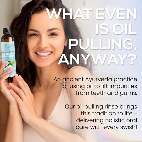 Vista 3 de Venus Visage Aceite de coco para tirar de dientes con raspador de lengua, 8 onzas líquidas, aceite de menta y coco para dientes y encías, enjuague