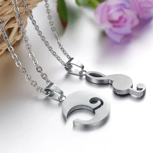 Vista 5 de Joyería de moda acero inoxidable nota musical grabada pareja mejor amigo rompecabezas colgante conjuntos de collar