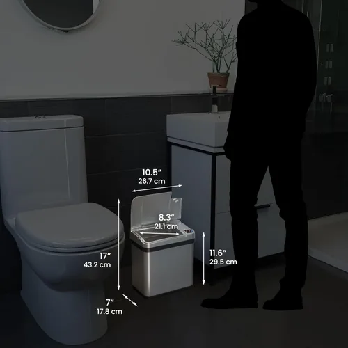 Vista 6 de iTouchless Cubo de basura con sensor de 2.5 galones con filtro de olor AbsorbX y ambientador, cubo de basura blanco perla para baño, dormitorio