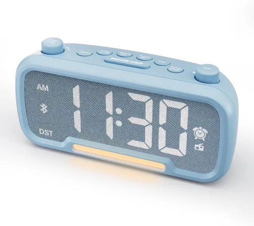 Mesqool Reloj despertador digital con 2 cargadores USB, altavoz Bluetooth, radio FM, luz nocturna, atenuador de 5 niveles, volumen ajustable, 12/24