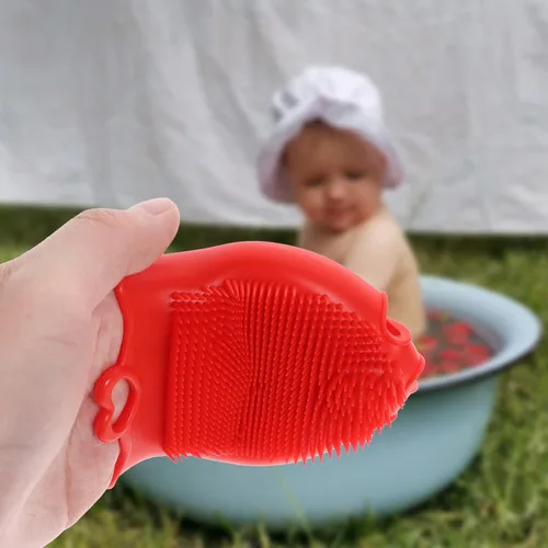 Vista 7 de Cepillo de champú Manopla de baño de silicona Cepillo de baño corporal Esponja de baño Suave de silicona Scrubber Washcloth para rojo