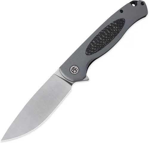 Vista 5 de Petrified fish PFB03 - Cuchillo de bolsillo para sellos, hoja negra lavada a la piedra D2 de 3.58 pulgadas, cuchillo plegable con mango G10 de 4.79