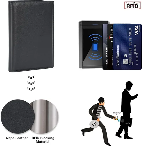 Vista 4 de Polare - Cartera de cuero con bloqueo RFID funcional para pasaporte, Negro -, Cartera con bloqueo RFID