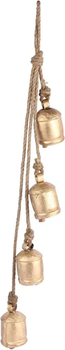 Vista 3 de Campana de vaca decorativa, campanas colgantes de 29 pulgadas, campanas rústicas de metal con acabado de latón antiguo con cuerda de yute, campanas