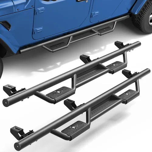 Vista 20 de Crew Cab - Estribos compatibles con Jeep Wrangler JK 2007-2018, solo 2 puertas, dos escalones, barras Nerf de acero resistente de carbono negro