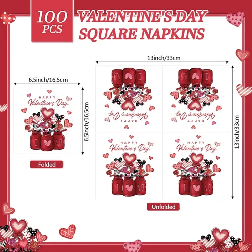Vista 2 de Pasimy 100 servilletas de San Valentín a granel para el día de San Valentín, servilletas de papel desechables con corazón de amor rojo, toallas