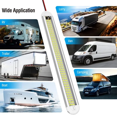 Vista 4 de CT CAPETRONIX - Barra de luz interior LED de 12 V, 120 LED, 1500 lúmenes, 8 W, CC, 12 voltios, con interruptor de encendido/apagado, para remolque