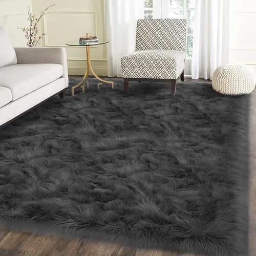Vista 94 de Latepis - Alfombra rectangular de piel sintética tipo lana de oveja suave y esponjosa de estilo bohemio para sala de estar, dormitorio y residencias