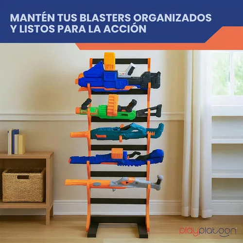 Vista 3 de Play Platoon Estante de almacenamiento para pistola Nerf - Organizador de almacenamiento de 6 armas, 48x18