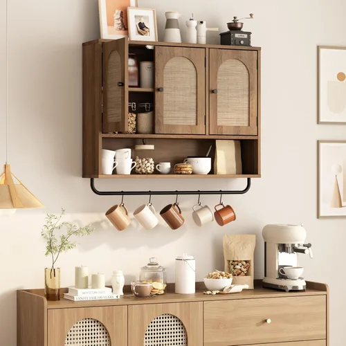 Vista 7 de RUSTOWN Gabinete de pared del cuarto de baño de la rota, boho, boho, con 3 Roble natural