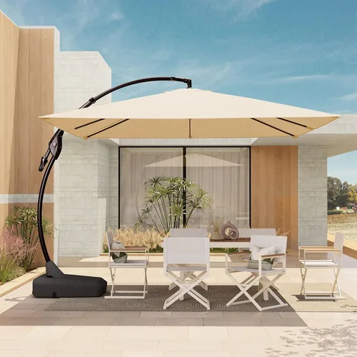 Vista 21 de Grand Patio 9x12 pies Sombrilla voladiza con base y funda para exterior, sombrilla rectangular de aluminio para terraza y jardín (Champán, 9x12 pies)