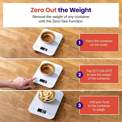 Vista 4 de Etekcity Báscula de cocina para alimentos, báscula mecánica digital, gramos y onzas para pérdida de peso, hornear, cocinar, color blanco
