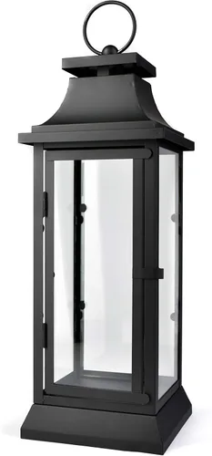 Serene Spaces Living Farol de huracán de metal negro con cristal transparente, 15 pulgadas de alto, cuadrado de 5 pulgadas. Portavelas versátil para